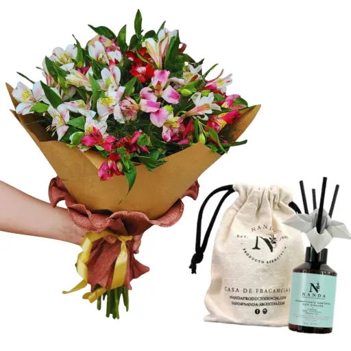 Ramo de flores astromelias con difusor origami